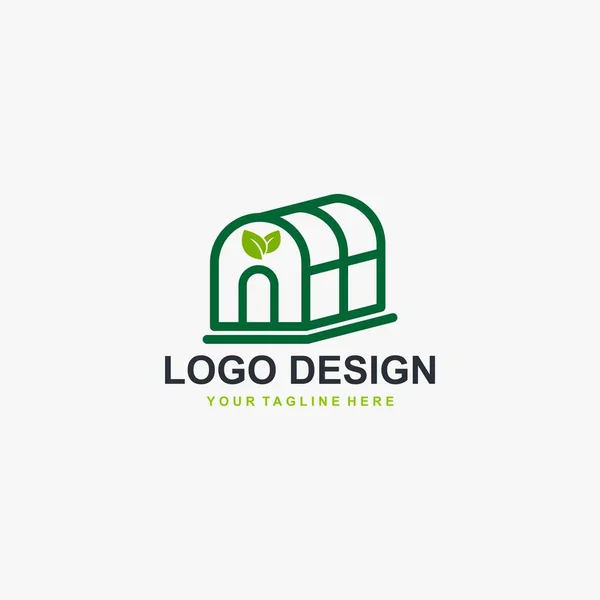 Broeikaslogo Ontwerp Vector Serre Icoon Ontwerp Plantaardige Logo Blad Pictogram — Stockvector