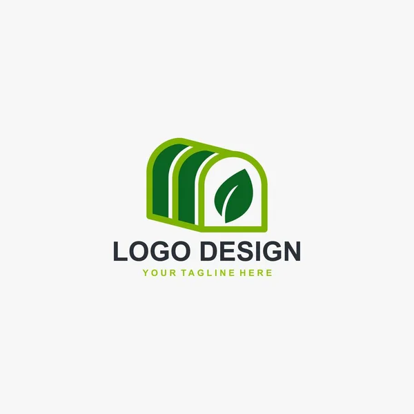 Broeikaslogo Ontwerp Vector Serre Icoon Ontwerp Plantaardige Logo Blad Pictogram — Stockvector