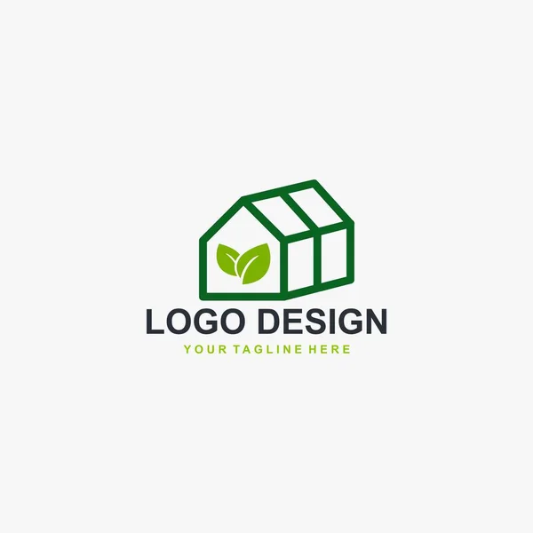 Broeikaslogo Ontwerp Vector Serre Icoon Ontwerp Plantaardige Logo Blad Pictogram — Stockvector