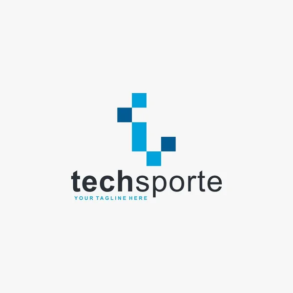 T harfi logo tasarım vektörü. Teknoloji temalı logo. Yazı tipi işareti logosu. Mavi renk tasarımı.
