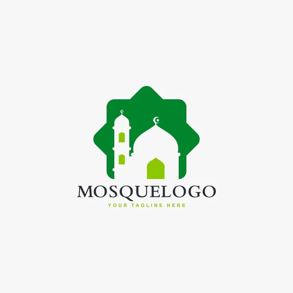 Cami logosu tasarım vektörü. İslami yapı çizimi. Dua işareti vektörü için evdeyiz. Yeşil renk tasarımı.