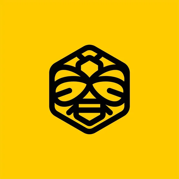 六角形のラインロゴデザインベクトルでビー 蜂の蜂蜜のイラストサイン ビーホーム六角形のロゴデザイン 黄色い蜂の輪郭のロゴベクトル — ストックベクタ