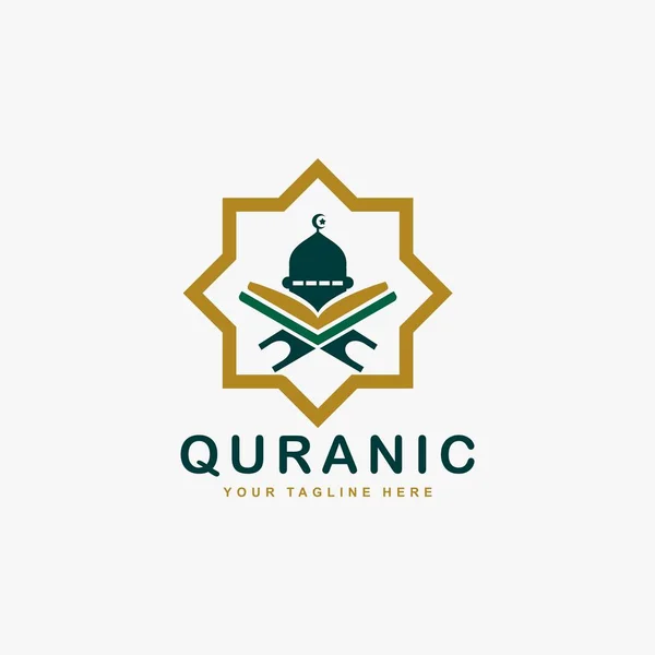 Kuran logo tasarım vektörü. İslam Kitabı Müslüman illüstrasyon logosu. Arapça işaret vektörü.