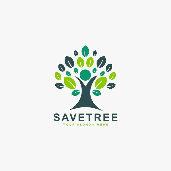 Tree logo design vector. Save the life tree illustration logo. Green leaf logo sign vector.
