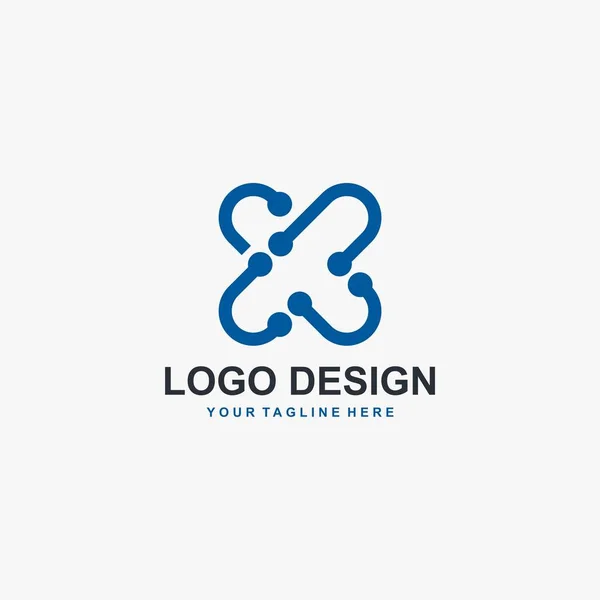 Carta Tecnologia Logotipo Design Vetor Desenho Azul Logotipo Esboço Design —  Vetores de Stock