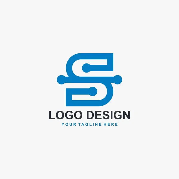 Harfi Teknoloji Logo Tasarım Vektörü Mavi Ana Hatlı Logo Tasarımı — Stok Vektör