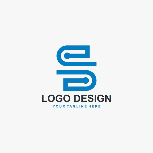 Letra Diseño Del Logotipo Tecnología Vector Diseño Logotipo Contorno Azul — Vector de stock