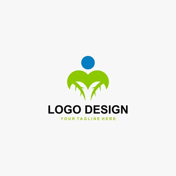 Aşk Yaprak Logosu Tasarım Vektörü Yeşil Mavi Logo Tasarımı Doğal — Stok Vektör