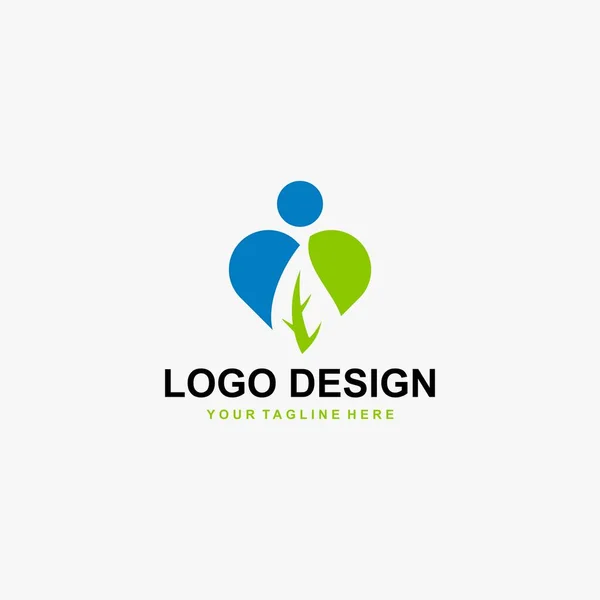 Love Leaf Logo Design Vector Green Blue Logo Design Natural — Stock Vector