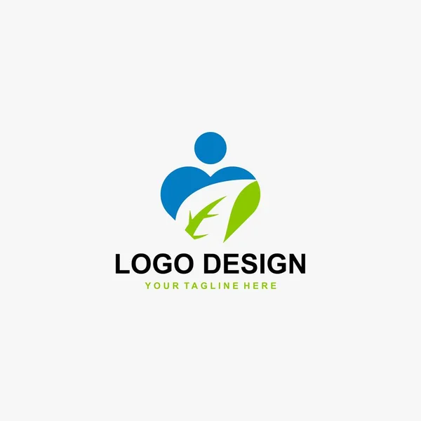 Liebe Und Blatt Logo Design Vektor Grünblaues Logo Design Natürliches — Stockvektor