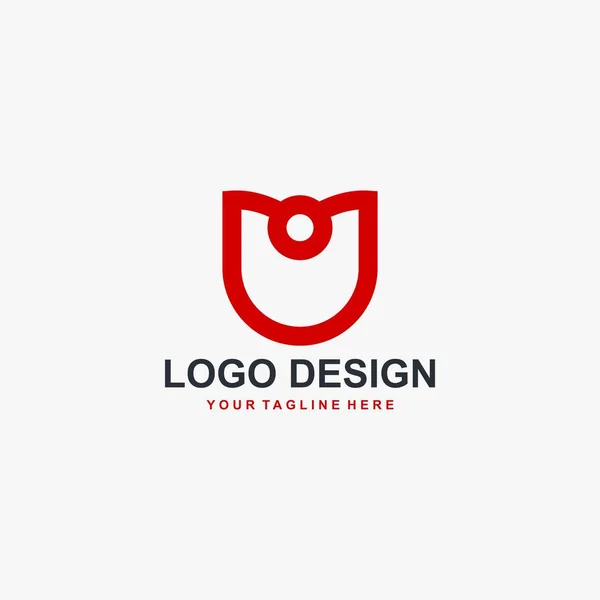 手紙Uとバラの花のロゴデザインベクトル 赤いアウトラインのロゴデザイン 天然有機ロゴデザイン — ストックベクタ