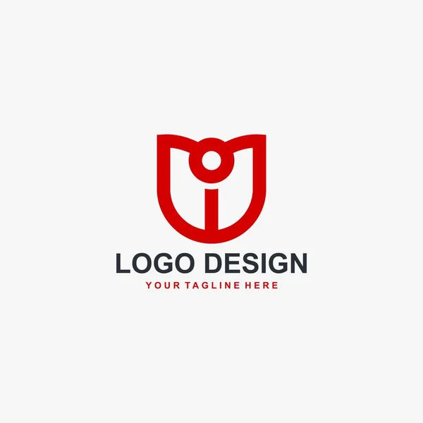 手紙Uとバラの花のロゴデザインベクトル 赤いアウトラインのロゴデザイン 天然有機ロゴデザイン — ストックベクタ