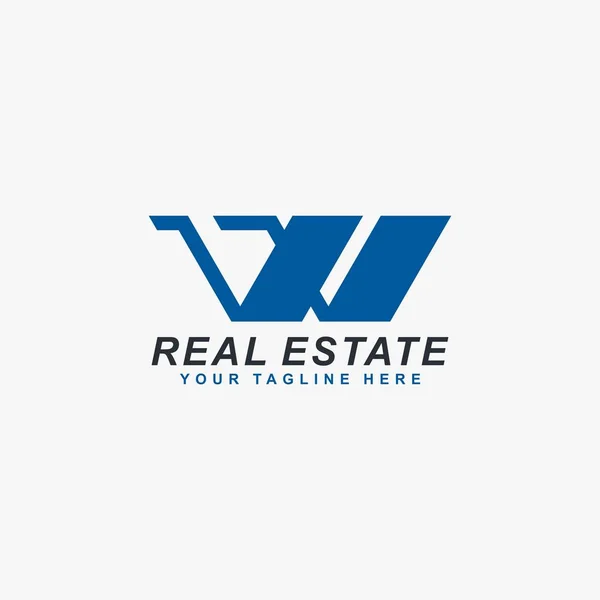 不動産ロゴデザインベクトル ブルーホームロゴデザイン 手紙Wと家の抽象的なロゴデザイン — ストックベクタ