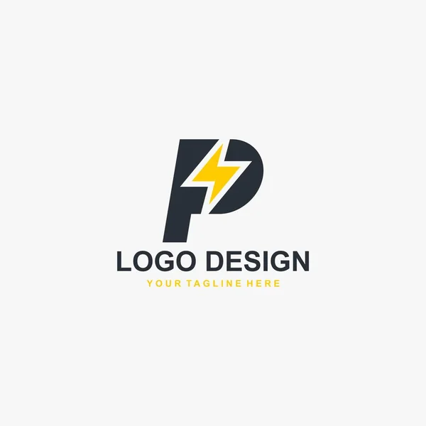 Vetor Design Logotipo Energia Elétrica Sinal Abstrato Trovão Amarelo Carta — Vetor de Stock