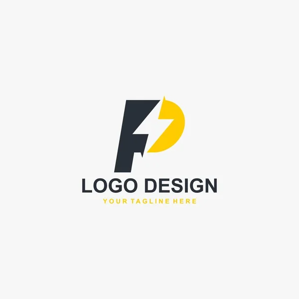 電力ロゴデザインベクター 黄色の雷の抽象的な記号 レターPボルトロゴデザイン — ストックベクタ