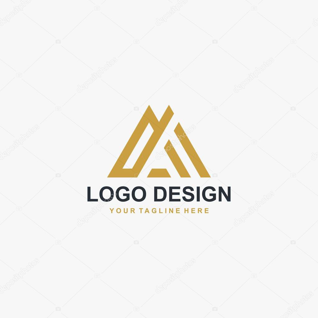 Mountain abstract logo design vector.  Triangle abstract icon illustration. Letter AM logo design.
