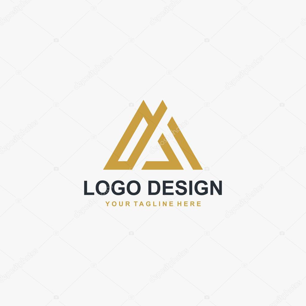 Mountain abstract logo design vector.  Triangle abstract icon illustration. Letter AM logo design.
