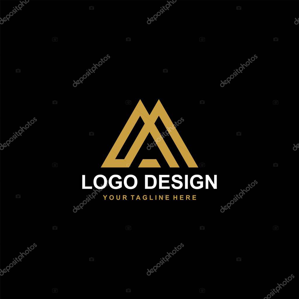 Mountain abstract logo design vector.  Triangle abstract icon illustration. Letter AM logo design.