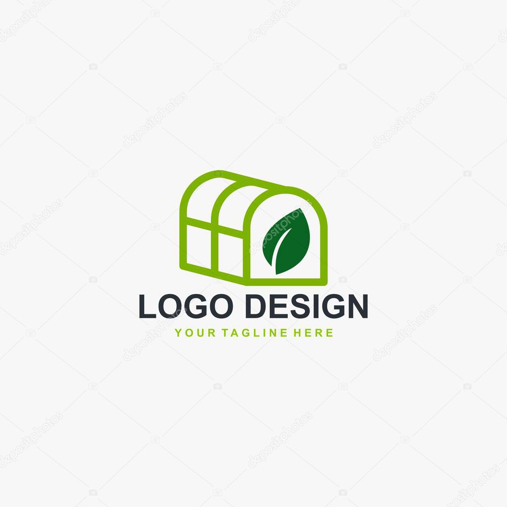 Greenhouse logo design vector, greenhouse icon design. Plant logo, leaf icon design illustration.