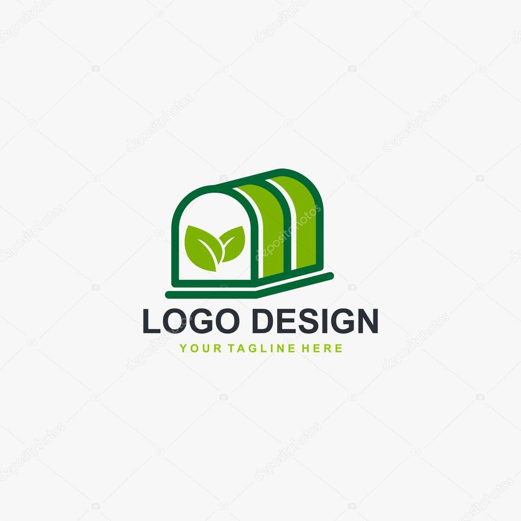 Greenhouse logo design vector, greenhouse icon design. Plant logo, leaf icon design illustration.