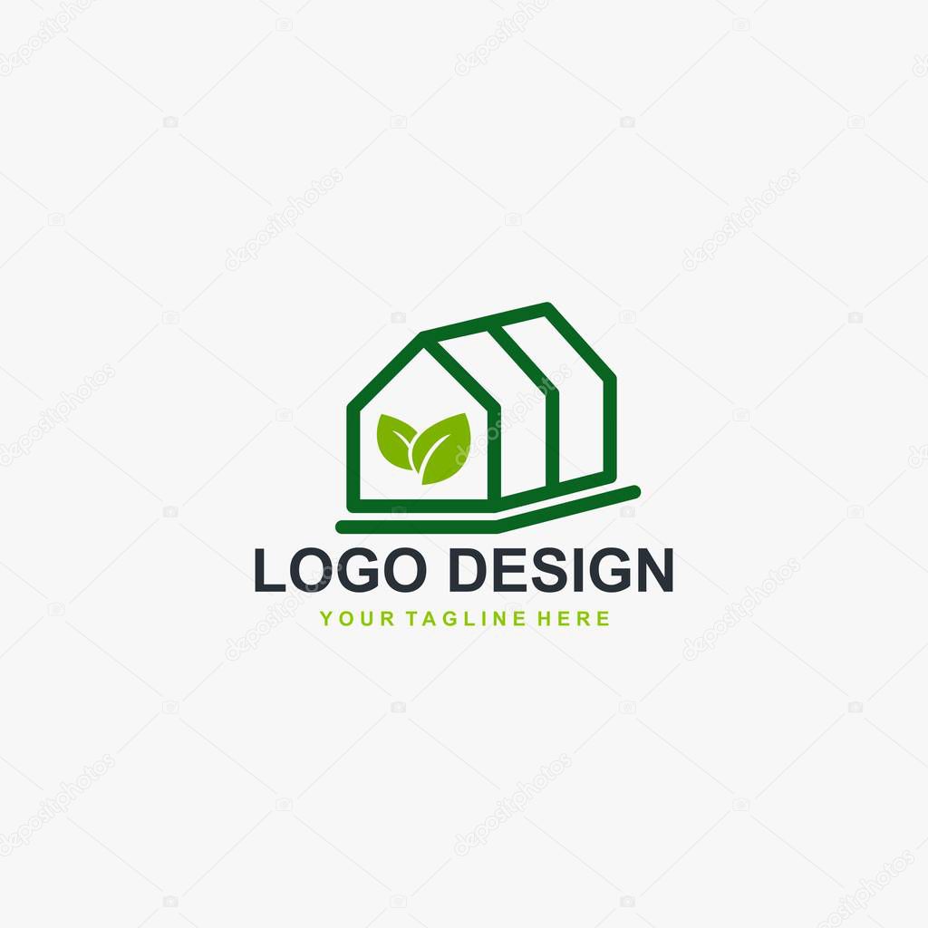 Greenhouse logo design vector, greenhouse icon design. Plant logo, leaf icon design illustration.