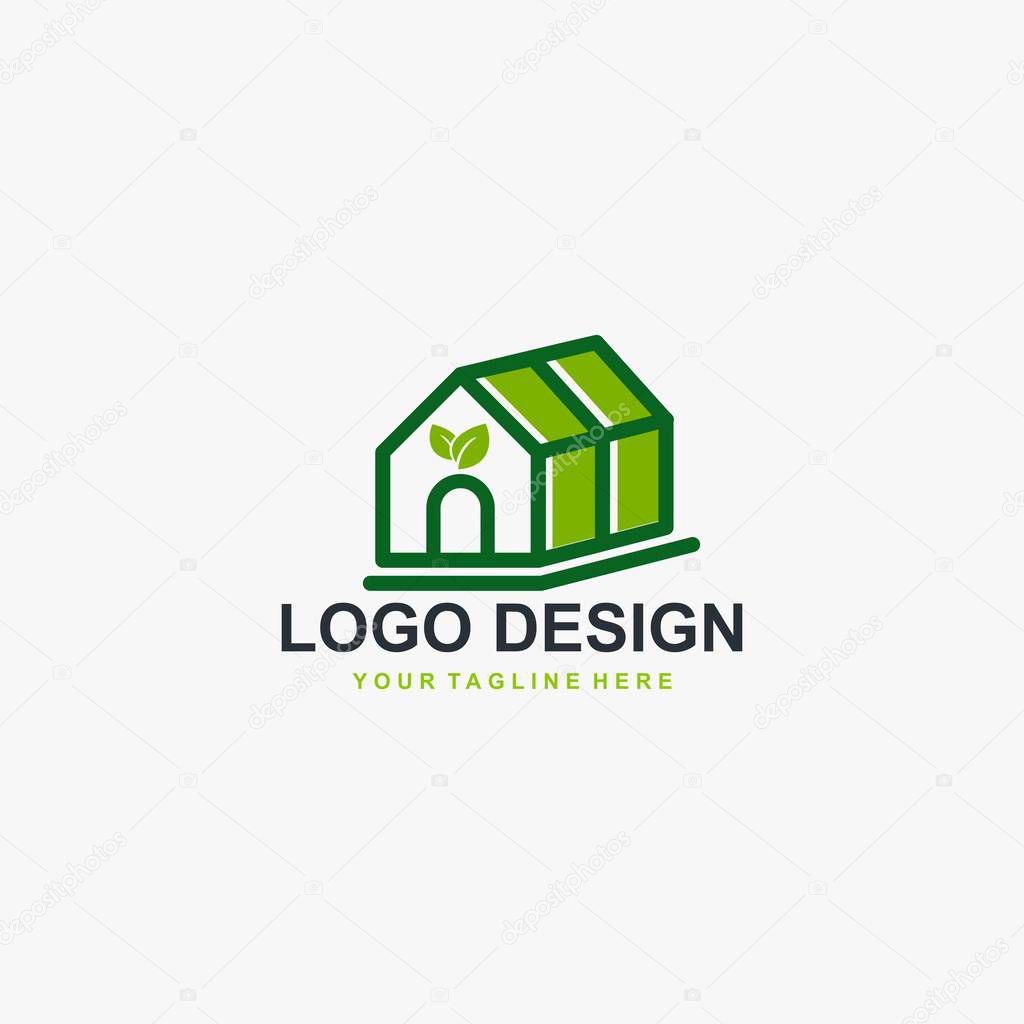 Greenhouse logo design vector, greenhouse icon design. Plant logo, leaf icon design illustration.