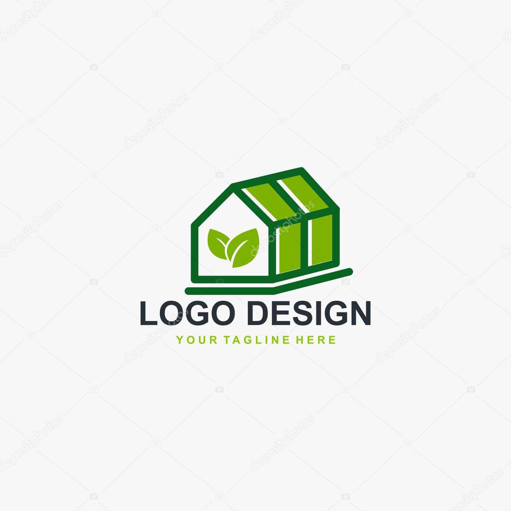 Greenhouse logo design vector, greenhouse icon design. Plant logo, leaf icon design illustration.