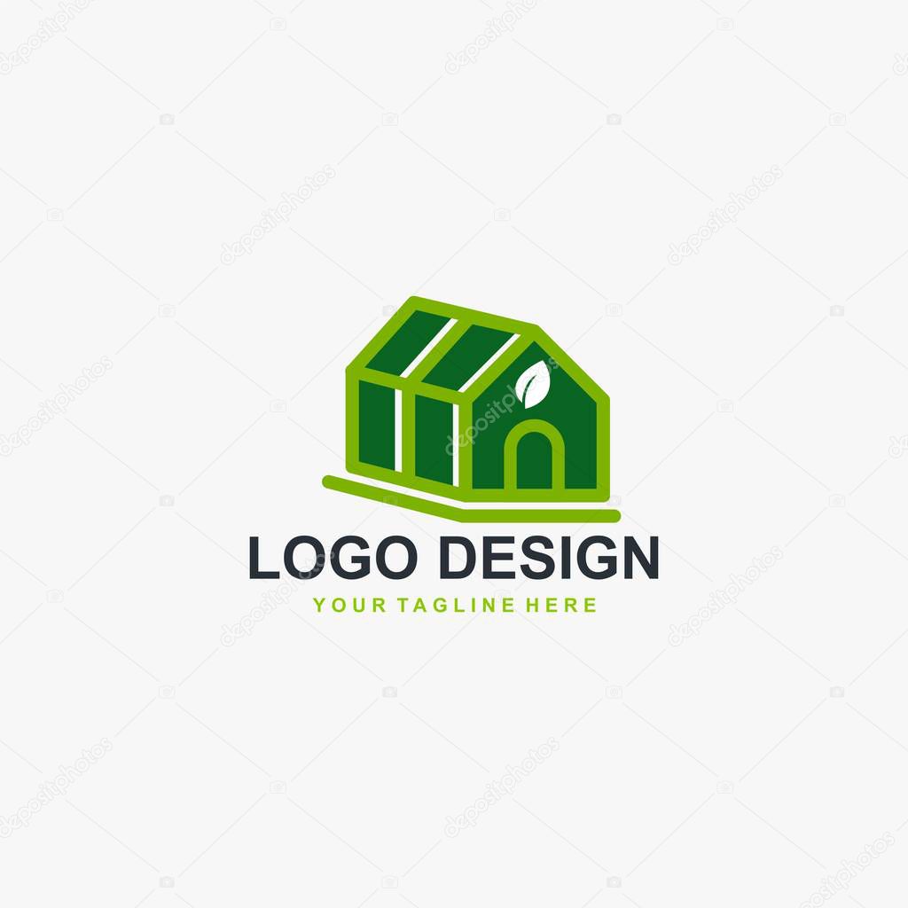 Greenhouse logo design vector, greenhouse icon design. Plant logo, leaf icon design illustration.