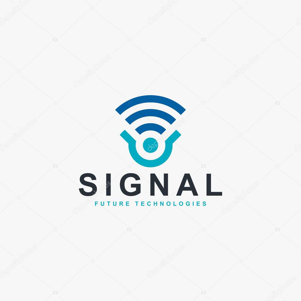 Wireless signal logo design vector. Letter S outline logo. Signal illustration. Blue colors logo design.