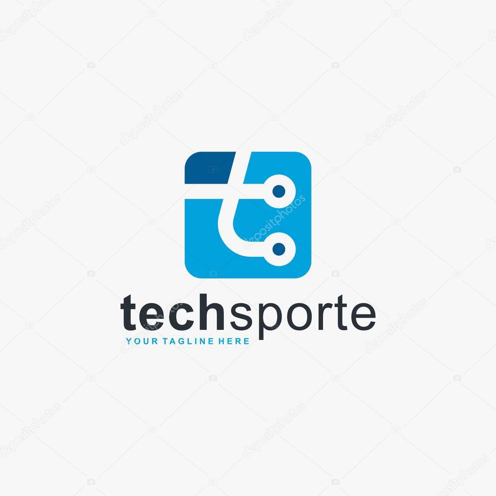 Letter T logo design vector. Technology theme logo. Type font sign monogram logo. Blue color design.