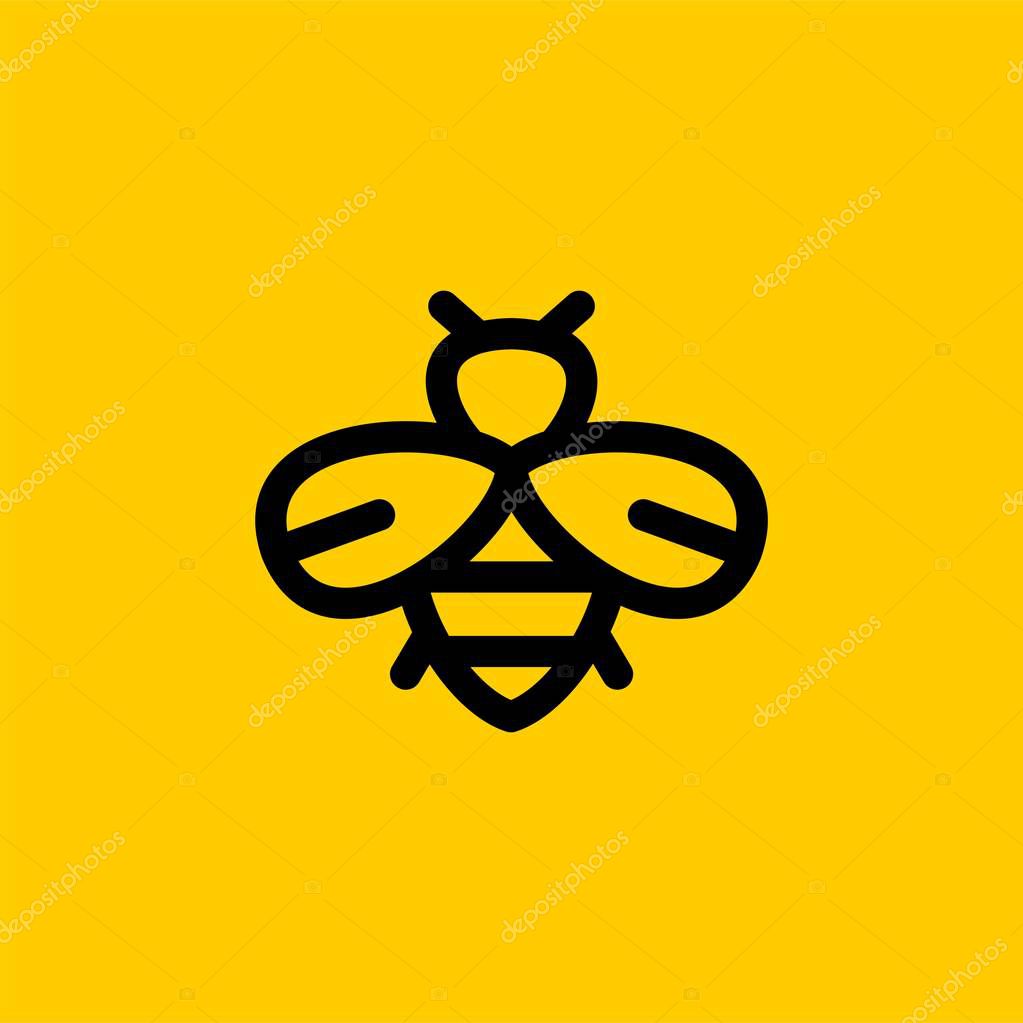 Bee line logo design vector. Bee honey illustration sign. Bee home hexagon logo design. Yellow bee outline logo vector.