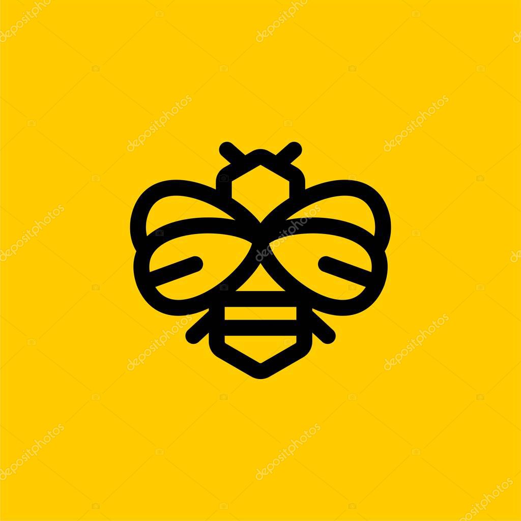 Bee outline logo design vector. Bee honey illustration sign. Bee home hexagon logo design. Yellow bee outline logo vector.