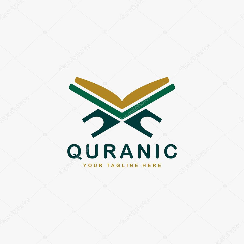 Quran logo design vector. Book of Islam Muslim illustration logo. Arabic sign vector.