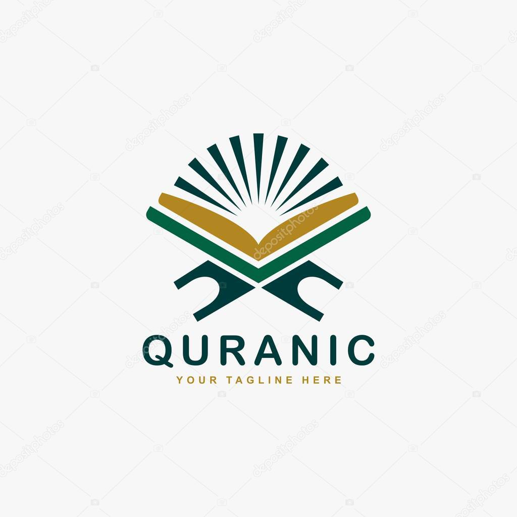 Quran logo design vector. Book of Islam Muslim illustration logo. Arabic sign vector.