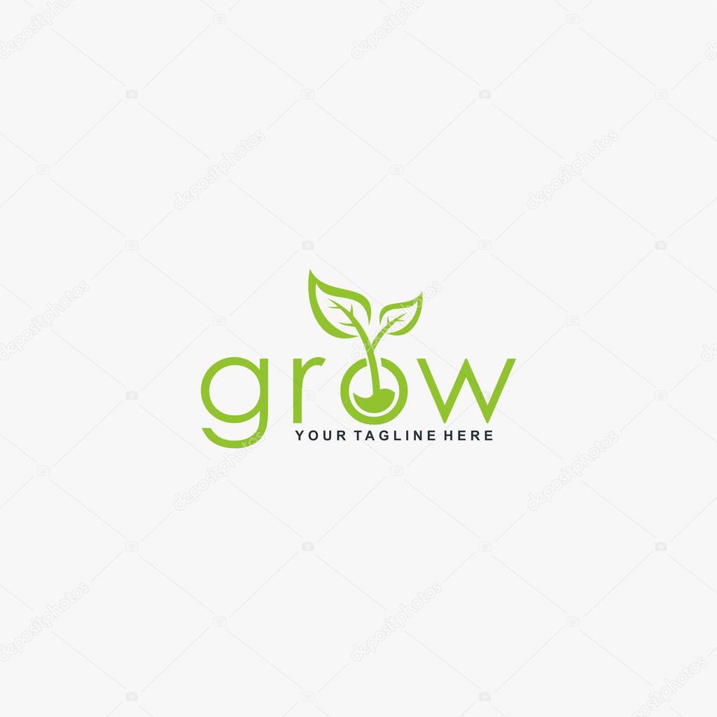 Letter grow logo design vector. Leaf tree abstract design. Natural organic logo design.
