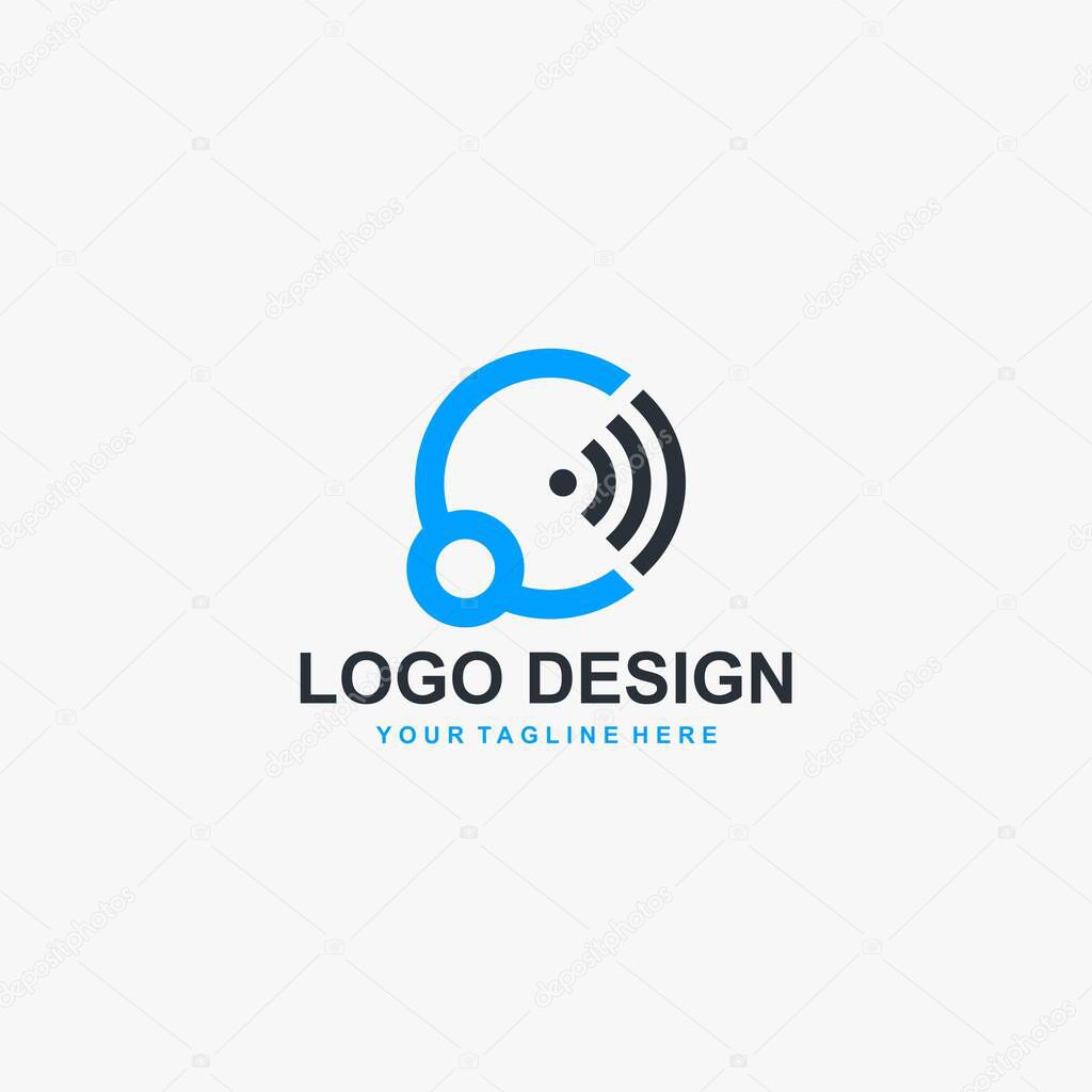 Bubble chat and signal logo design vector. Wifi logo design illustration. Signal abstract logo. Blue technology logo.