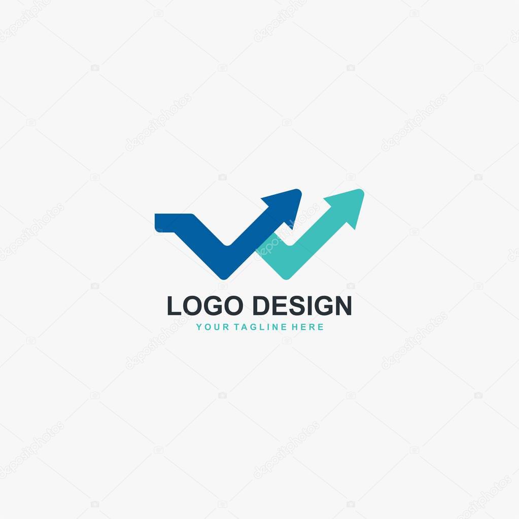 Letter W and arrows logo design vector. Arrow abstract symbol. Font logo design. Blue concept sign.