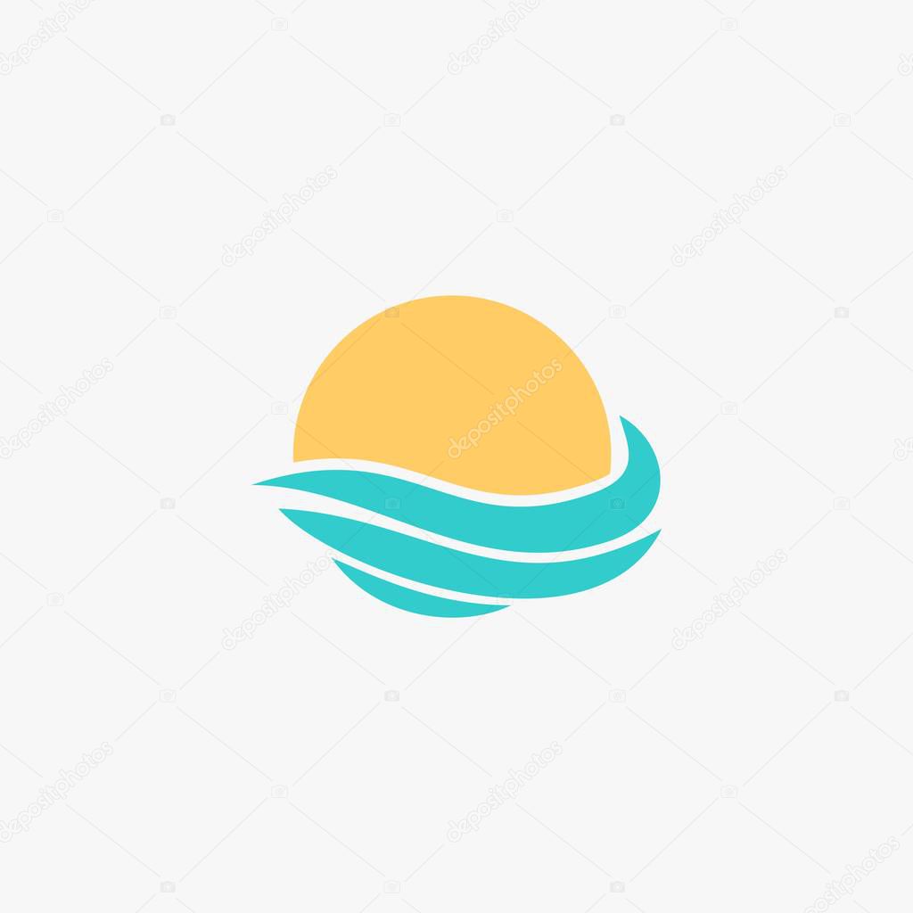 Sun and wave icon design vector. Sunset sunrise abstract design. Waves logo design.