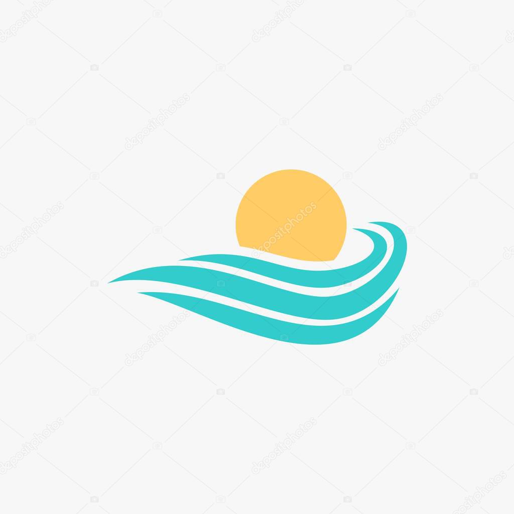 Sun and wave icon design vector. Sunset sunrise abstract design. Waves logo design.