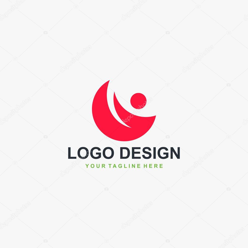 Moon logo design vector. Half moon abstract design. People unity vector.