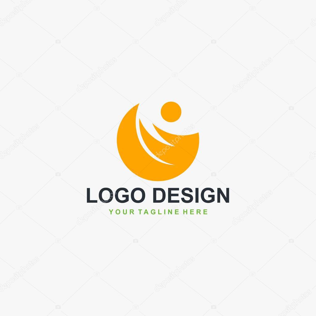 Moon logo design vector. Half moon abstract design. People unity vector.