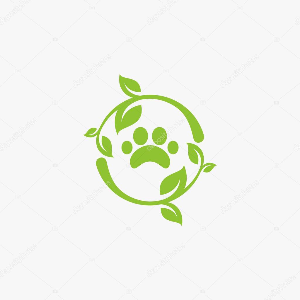 Green leaf circle footprint logo design vector. Bio natural leaves icon design.