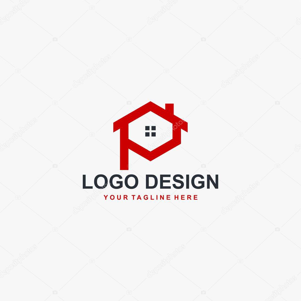 Monogram P real estate logo design vector. House letter P sign logo.