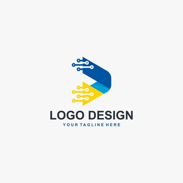 三角形技術のロゴデザインベクトル 今後のカラフルなロゴデザイン 技術コンピュータのアイコンデザイン 青いロゴ — ストックベクタ
