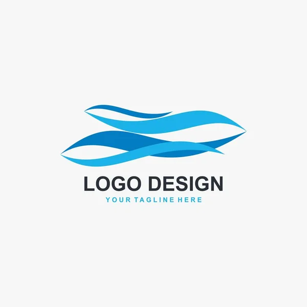 Conception Logo Illustration Vague Icône Vent Vecteur Mer Bleu Eau — Image vectorielle
