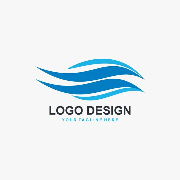 Design Logotipo Ilustração Onda Ícone Vento Água Azul Vetor Mar — Vetor de Stock