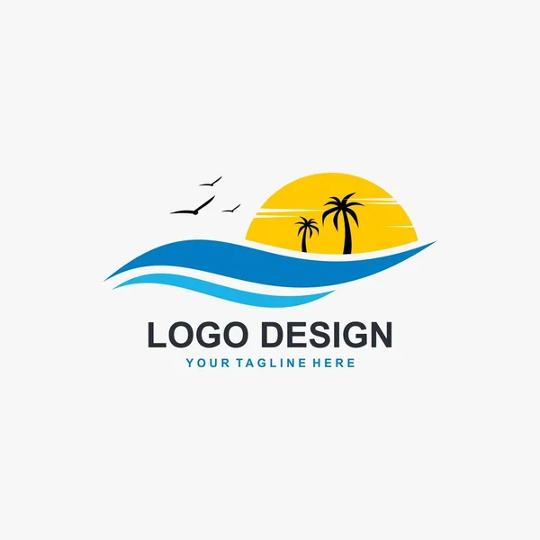 Projekt Logo Wektora Plaży Zachód Słońca Ilustracja Znak Wektor — Wektor stockowy
