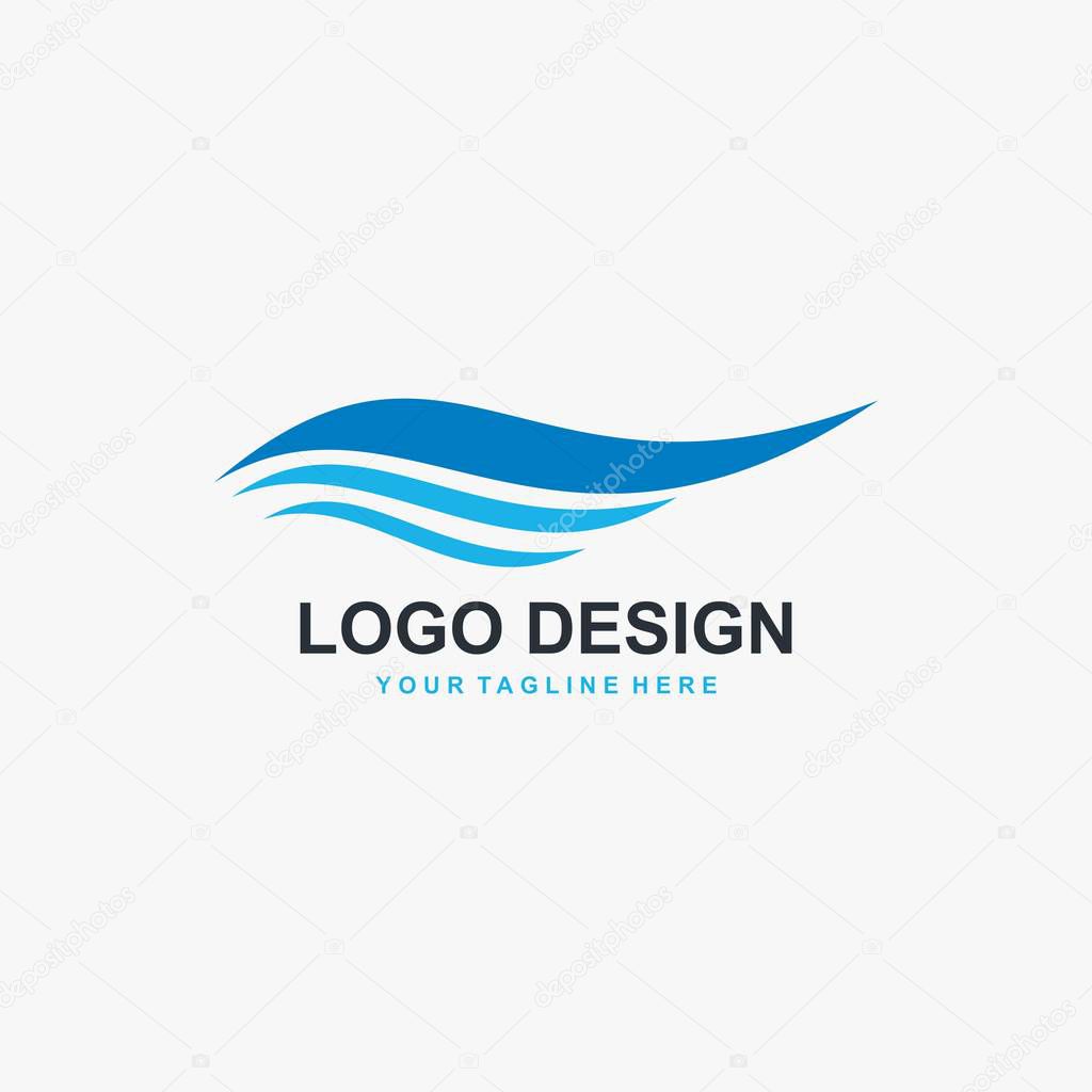 Wave illustration logo design. Wind icon.  Water blue sea vector.