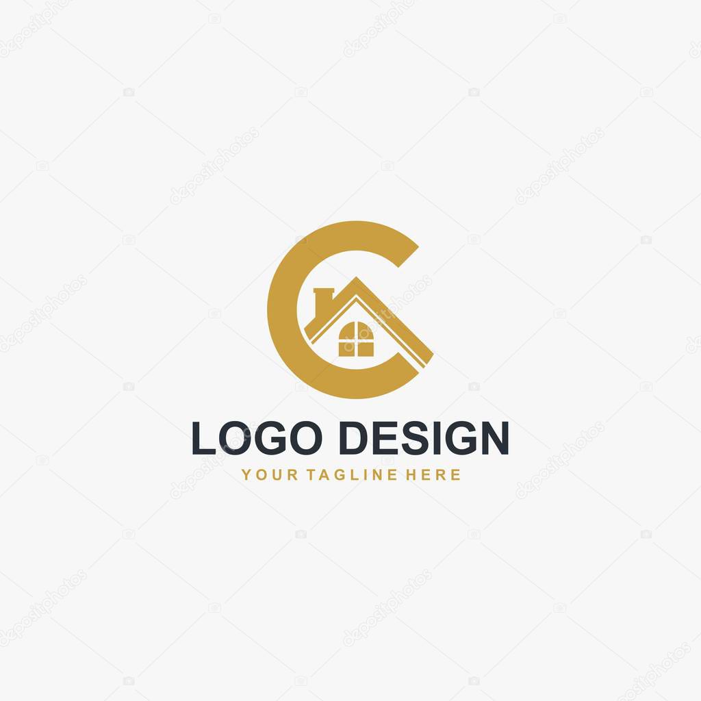 Real estate company and letter C logo design. Property management illustration logo - Vector.