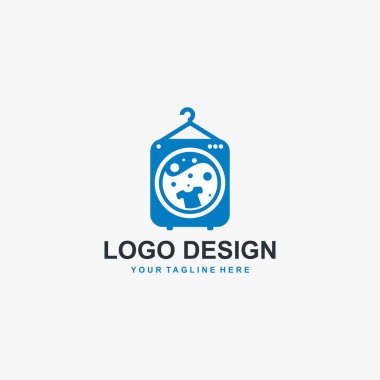 Çamaşır logosu tasarım ikonu vektörü. Makine çamaşır konsepti çizimi. Kabarcık simgesi tasarımı. İş logosu tasarım ögesi.